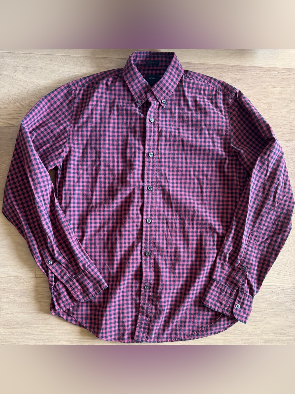 J. Crew Men's Red and Black Check Button-Down Shirt